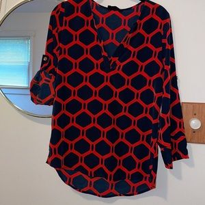 Red and Blue Flowy Blouse